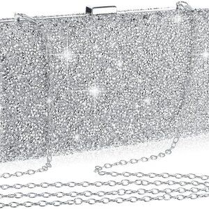 Clutch Purse Evening Bag Women Rhinestone Glitter Handbag Double Sided with Chai